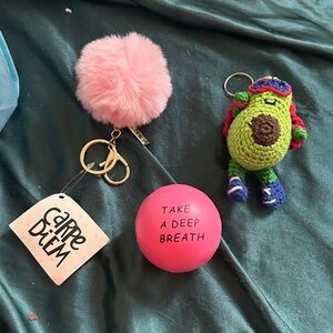 Pink Stress Ball Plush keychain, crocheted keychains and take a deep breath ball